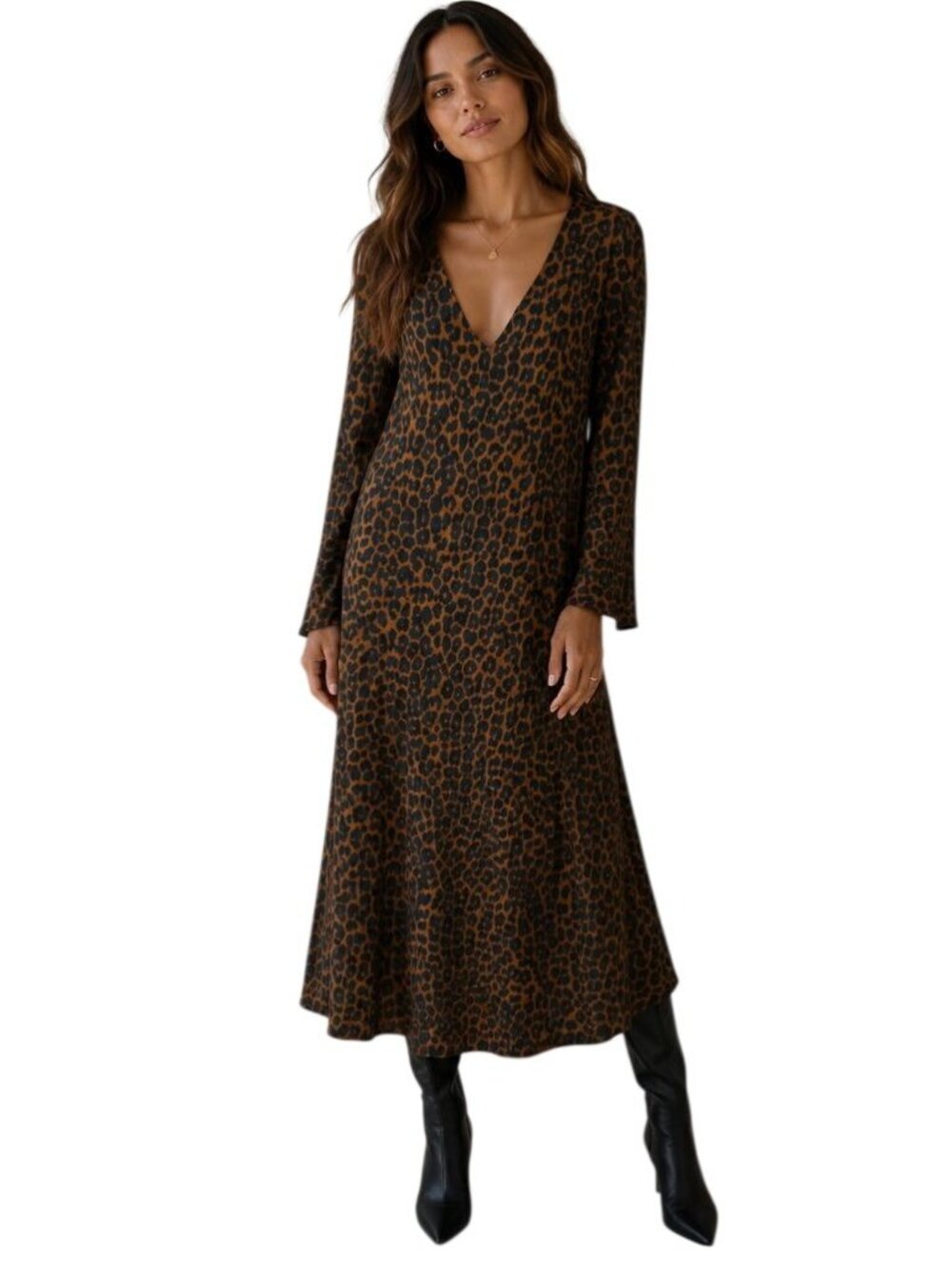 Mara Hoffman Naliyah Brown Leopard Maxi Dress Sustainable Tencel V-Neck NWOT - S